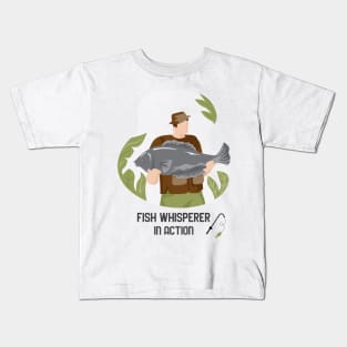 Fish Whisperer in Action Sport Fishing Kids T-Shirt